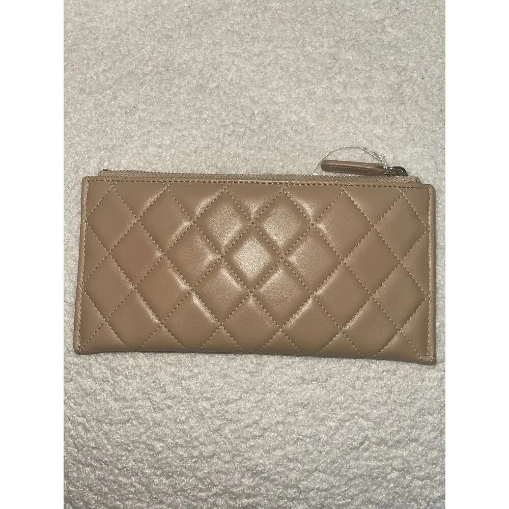 Chanel Beige Quilted Leather Zip Wallet with Authenticity Card - Picture 2 of 6